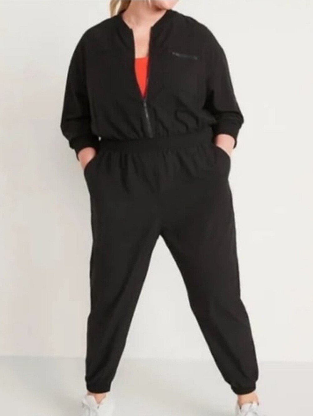 Old Navy Active StretchTech Black Jumpsuit 4X Zip Front Athleisure
